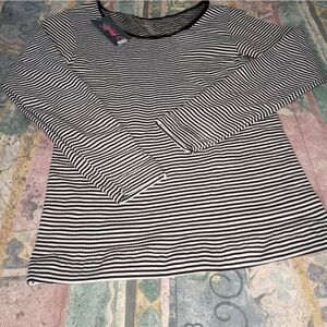 Kimberly C Stretch Long Sleeve Black White Striped T-shirt Layering NWT One Size